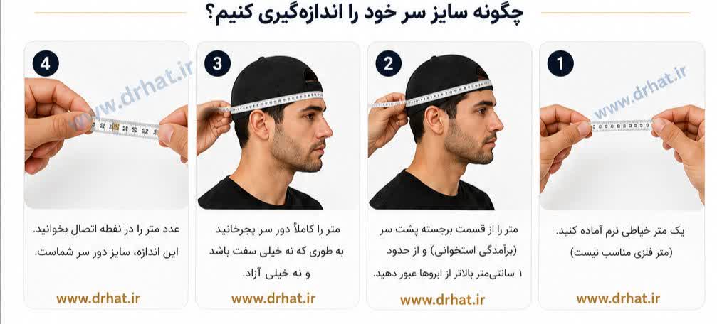 راهنمای اندازه گیری سایز سر و انتخاب سایز کلاه _ دکتر هت _ دکتر کلاه