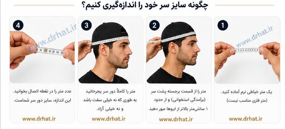 راهنمای اندازه گیری سایز سر و انتخاب سایز کلاه _ دکتر هت _ دکتر کلاه