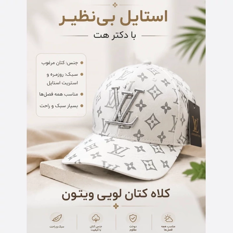 کلاه نقابدار بیسبالی کتان مدل LV