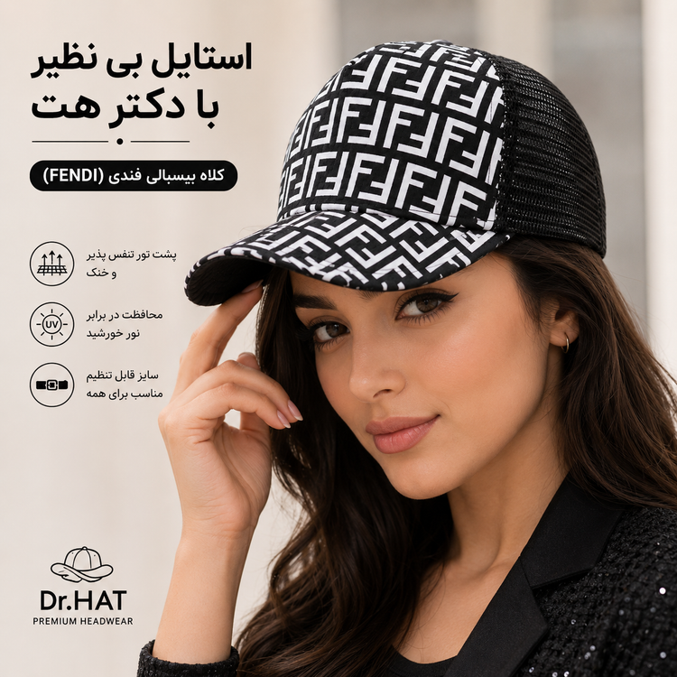 کلاه نقابدار بیسبالی فندی (FENDI) شاین دار