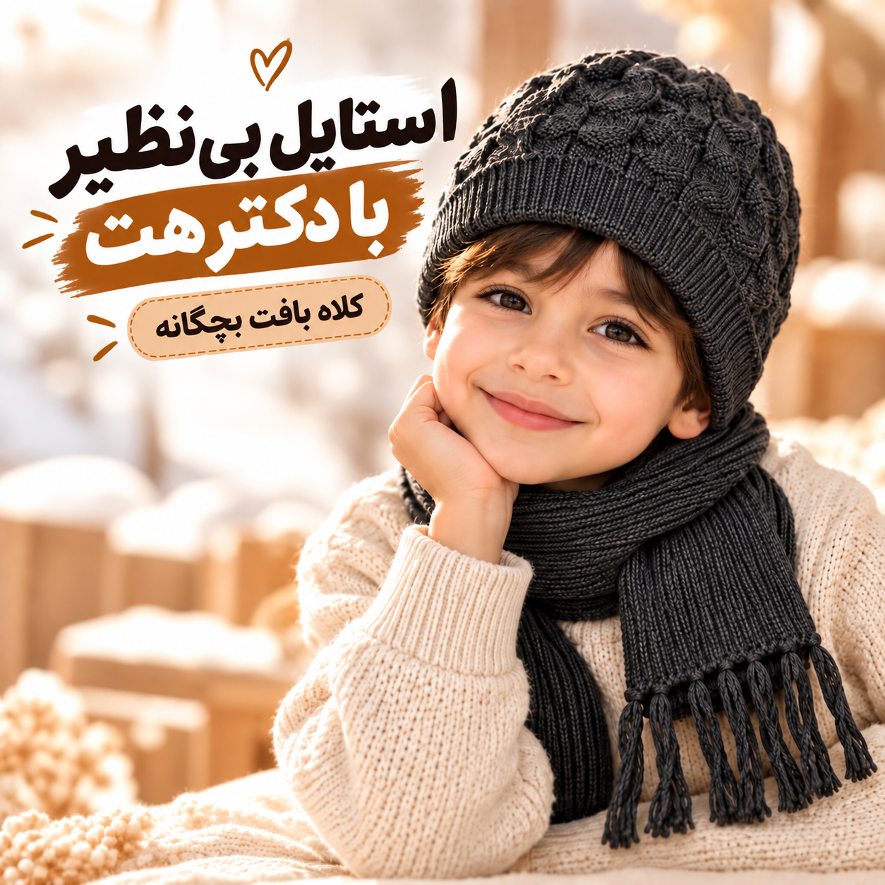 کلاه شالگردن بافت دولایه بچگانه مناسب ۳ تا ۸ سال