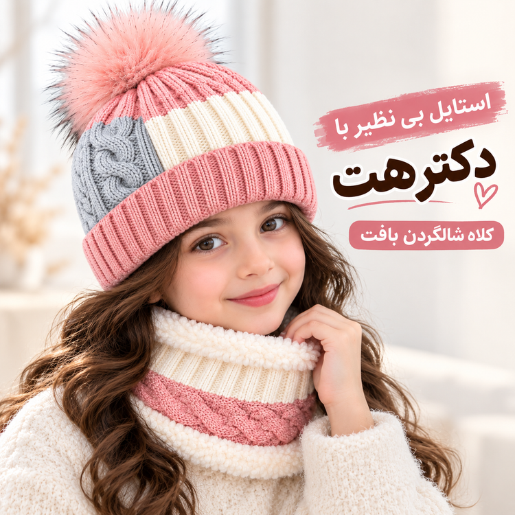 کلاه شالگردن رینگی بافت بچگانه داخل خز مناسب ۳ تا ۱۰ سال
