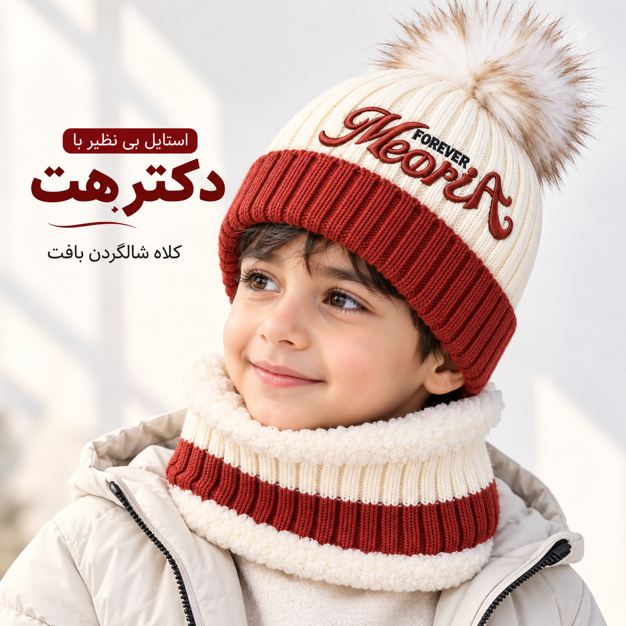 کلاه شالگردن رینگی بافت بچگانه داخل خز مناسب ۳ تا ۱۰ سال