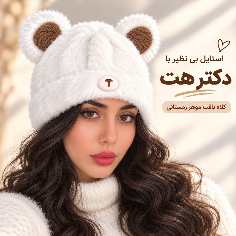 کلاه بافت موهر زمستانی وارداتی داخل خز مناسب ۷ سال تا بزرگسال